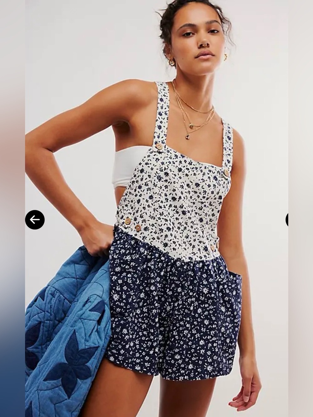 Nwot Free People Palm Bay Shortalls  in Navy/Ivory size Medium # 1235